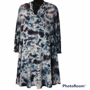SOFT SURROUNDINGS Tie dye long sleeve cowl neck hooded tunic / dress size Small